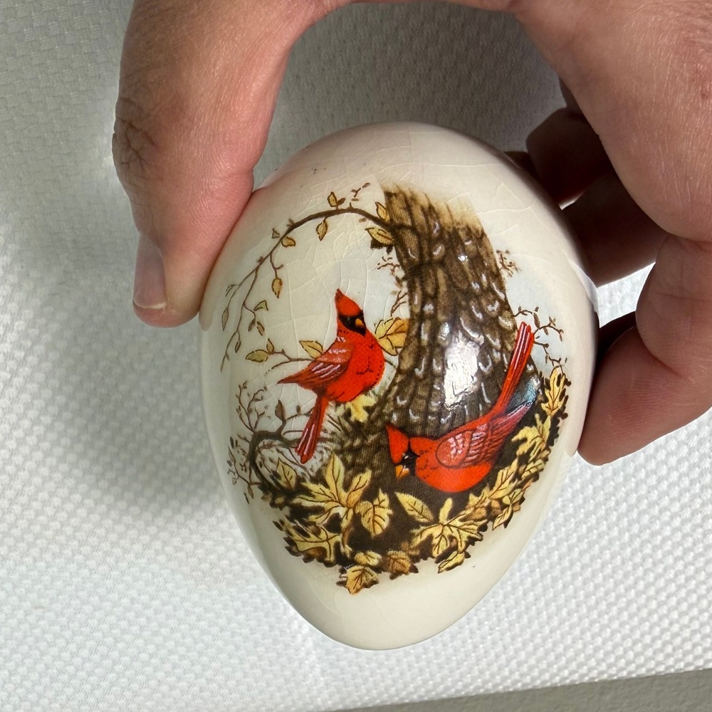 Vintage Ceramic Cardinal‎ Bird Egg Figurine Cottagecore Rustic Farmhouse Decor